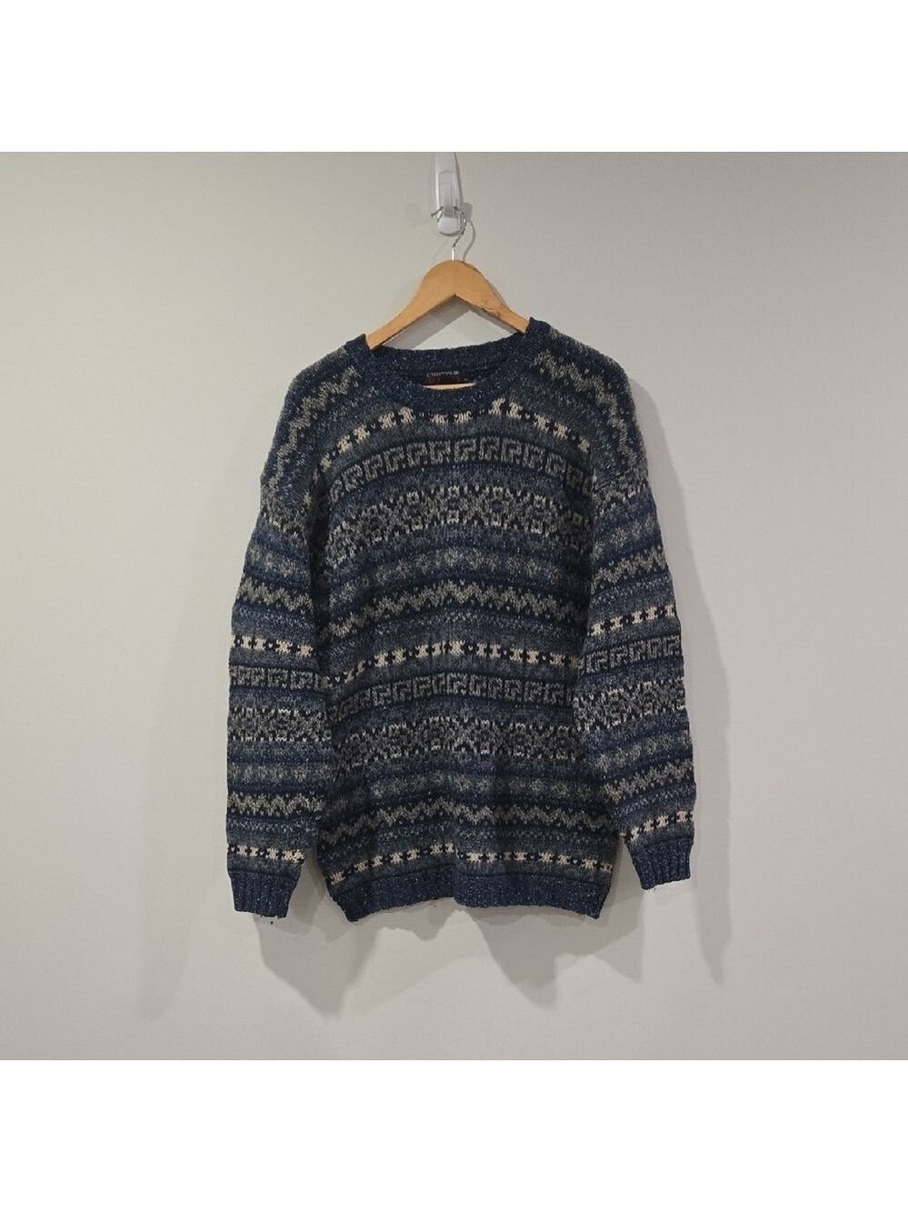 Vintage Wool Navy and Grey Crewneck Fishermancore/Cabincore Men's Wear  Sweater
